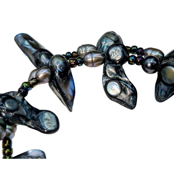 Genuine Gray Multi-Color Freshwater & Blister Pearl Wire Wrap Beaded Bracelet - Picture 4 of 10